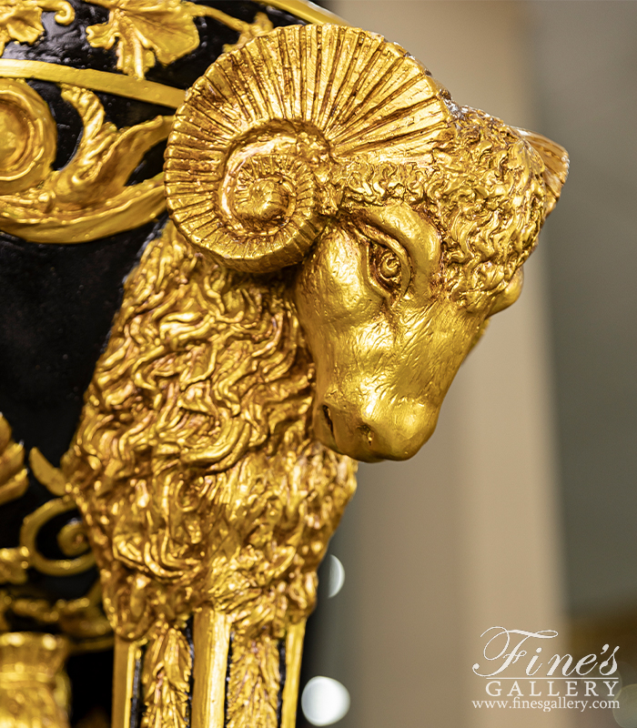 Search Result For Bronze Planters  - Gilt Bronze Ram Head Urn Pair - BP-119